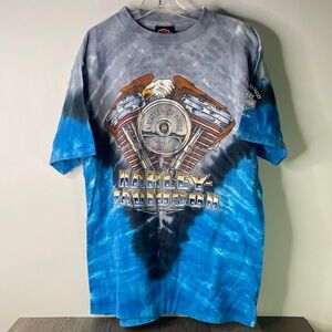 Vtg 1995 Harley-Davidson Blue and Gray Short Sleeve Single Stitch Tee - 1321